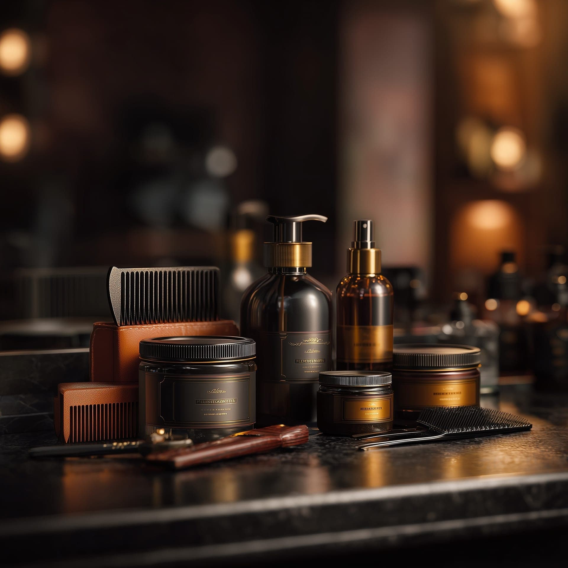 Pomades and grooming oils on the shelf
